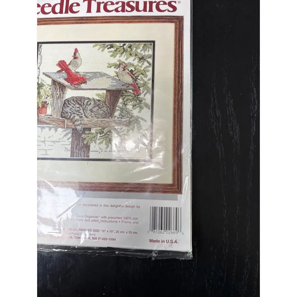 Vintage Craft Kit Counted Cross Stitch- Cardinal Cats- finished 10x10